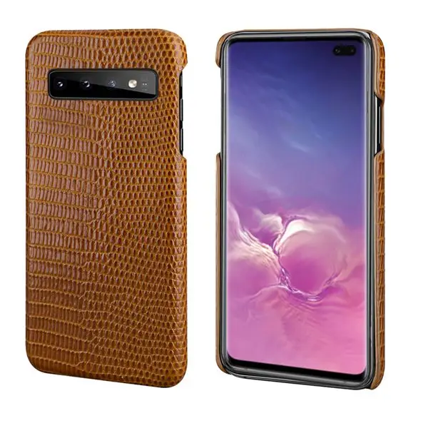 brown S10 Lizard Structure Genuine Leather Case for Samsung Galaxy S10 Plus Real Leather Back Cover for Samsung Galaxy Note 9 Note 8 - Цвет: brown