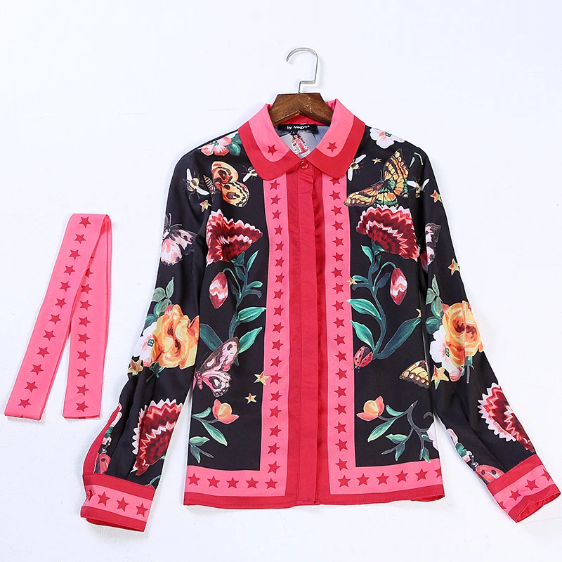 Женские рубашки с длинным рукавом повседневные свободные блузы цветочным