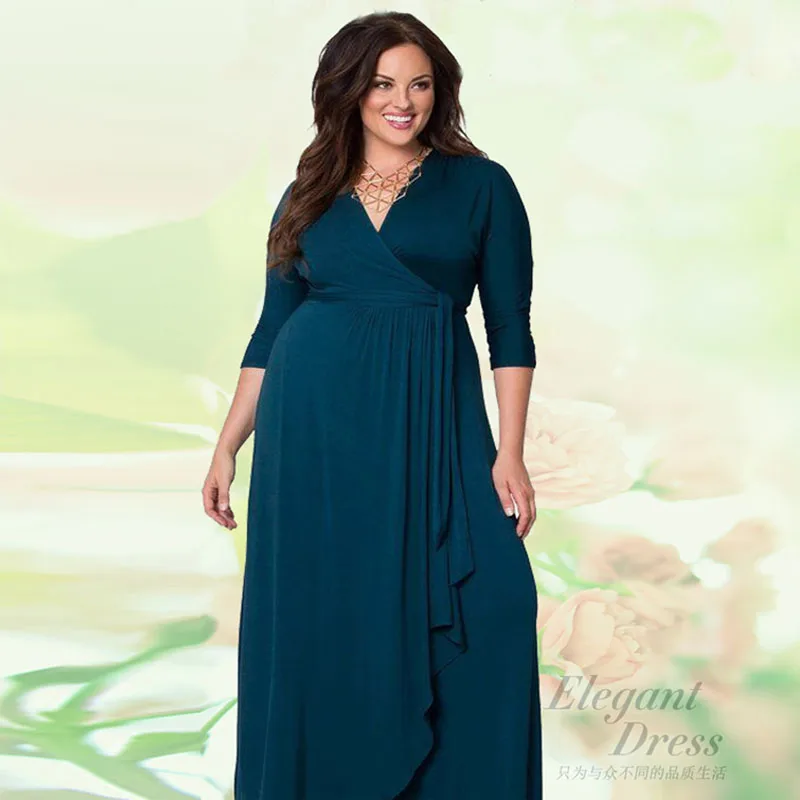 Женское длинное платье с V-образным вырезом длинным рукавом и поясом | Женская