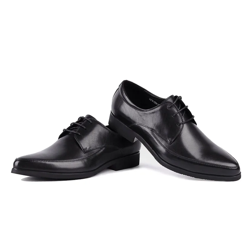 

Famous Luxury Men's Formal Dress Footwear Genuine Leather Pointed Toe Lace-up Man Flats Basic Derby Wedding Party Shoes YMX57