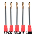 Вольфрамовые стальные шариковые концевые фрезы 5 шт.лот R3-6-100 HRC55 с прямым хвостовиком 2-канавка шариковая головка фрезы Фрезы