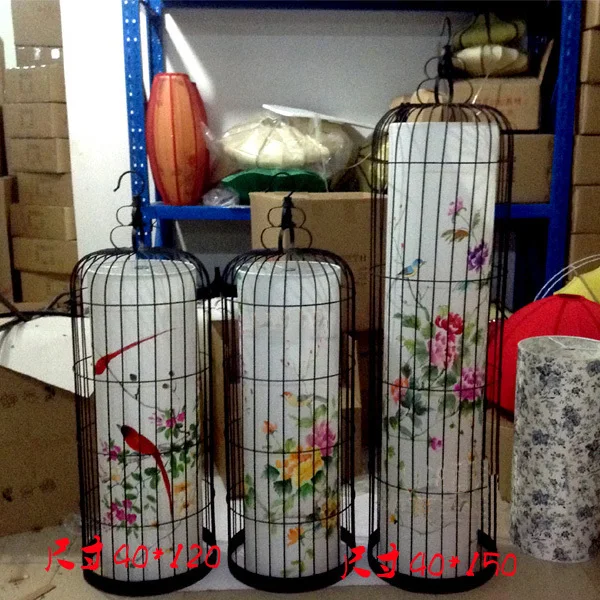 Wrought iron birdcage lamp creative new Chinese antique chandelier hotel restaurant works hand-painted lantern b |