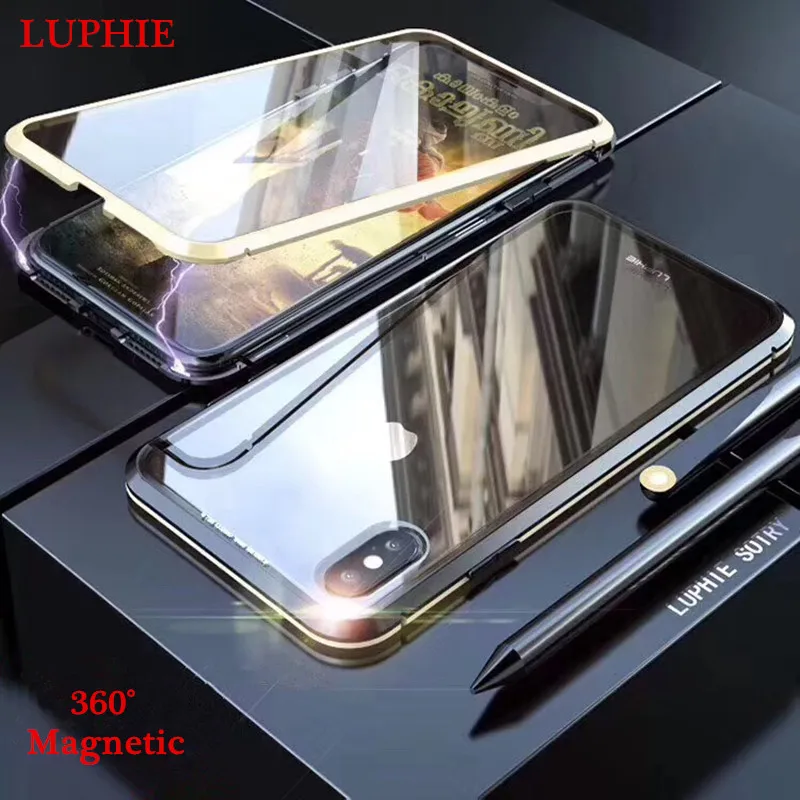 Магнитный металлический флип-чехол LUPHIE для iPhone 11 12 Pro XS MAX XR 8 7 6 Plus защитная задняя