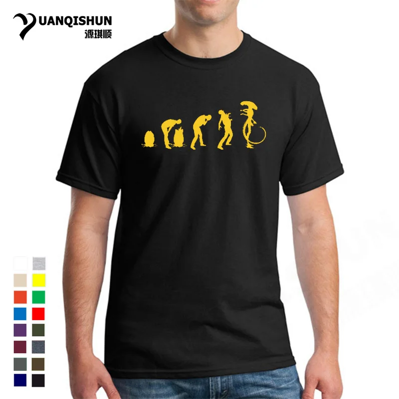 

Funny Men Evolution of Alien T-shirt Summer Cool Printed Short Sleeve 16 Colors Cotton Evolution T Shirts Men Spoof Tops Tee 3XL
