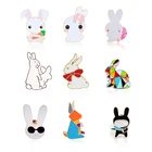 МужскаяЖенская металлическая брошь в виде кролика, с эмалью