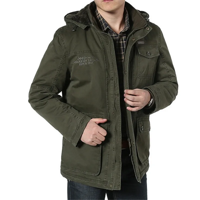 

Winter Male Cotton Cashmere Parkas Men Casual Multi-Pockets Hooded Collar Windbreaker Parkas Plus Size 7XL 8XL Winter Jacket