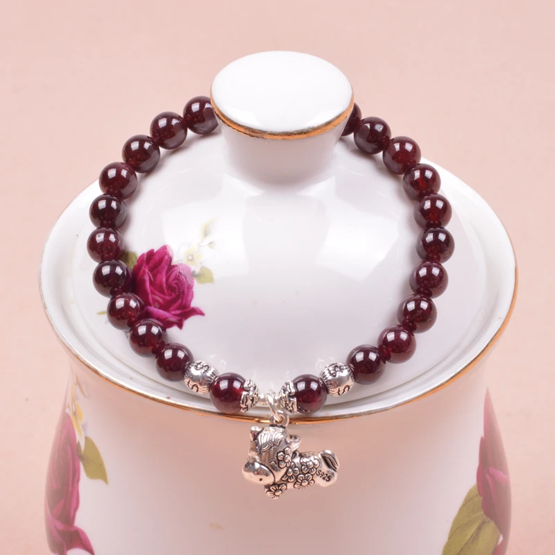 Natural red garnet Thai silver bracelets 12 zodiac animal year sent exclusively designed gift certificates shipping |