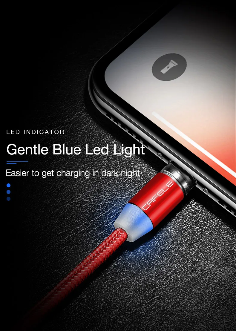 CAFELE Магнитный usb type-C Micro кабель для iPhone X XS Max Xr 8 7 6 6s Plus кабели светодиодный usb type-C штекер провода для samsung S10 S9