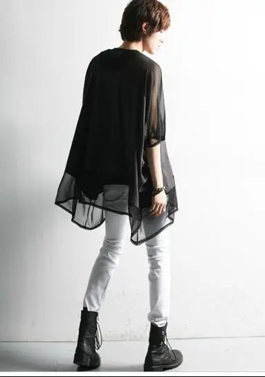 

Summer cool batwing shirt men's clothing casual clothing perspective yarn patchwork costume