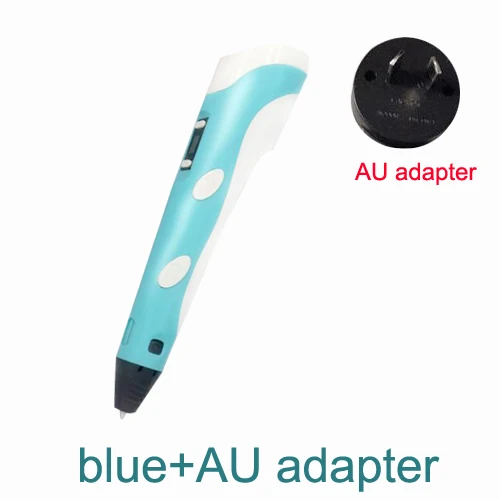 Blue-AU adapter 3D Ручка для рисования, регулируемая печать, детские развивающие игрушки, сделай сам, светодиодный ABS экран, креативный подарок, живопись, дизайн, 0,7 мм диаметр наконечника - Цвет: Blue-AU adapter
