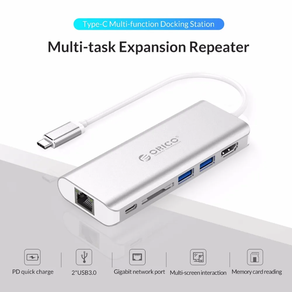 ORICO USB HUB C к HDMI 3 0 RJ45 SD Card Reader для MacBook Samsung Galaxy S9 S8 Note 8 Huawei Mate 10 P20 Type HUB|USB-хабы| |