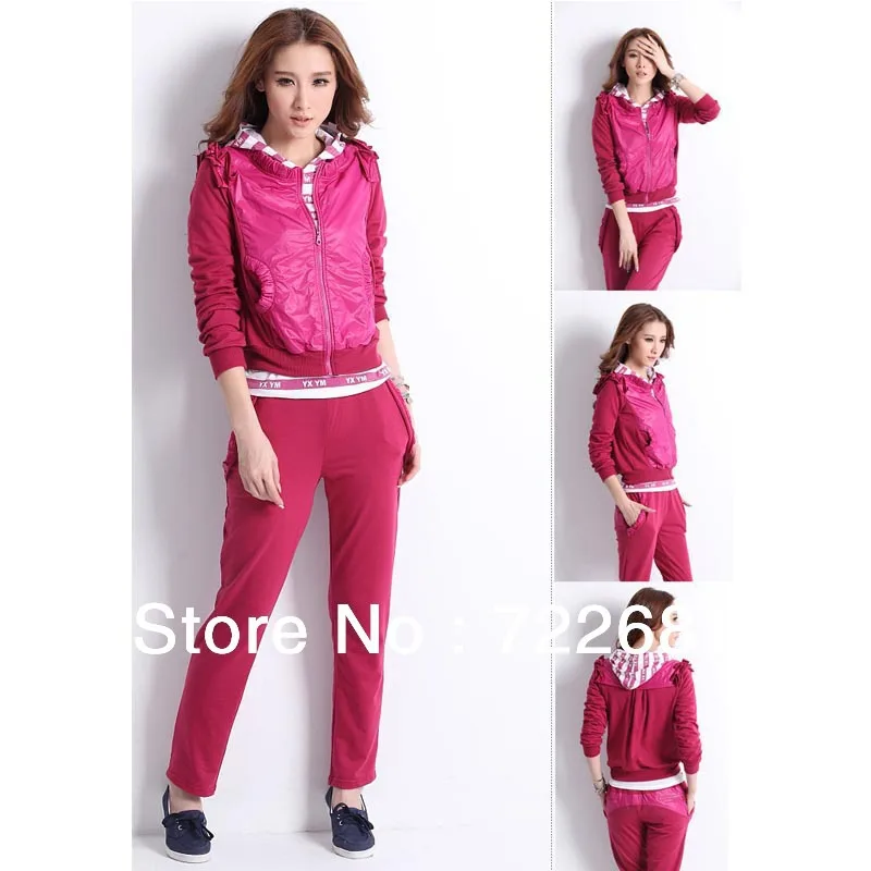 The three-piece track suit female models casual sweater spring autumn new arrival slim sportwear set leisure hoodie | Женская одежда