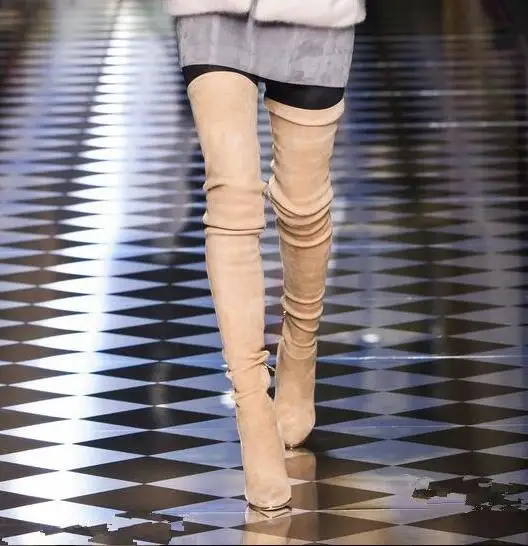 

Hot Selling Suede Leather Over The Knee Boots Sexy Pointed Toe Tight High Boots For Woman Size 42 botas mujer