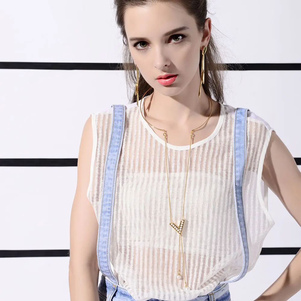 Viennois Новый Золотой Цвет V-shaped Ожерелья &amp Lariats для Женщин Моменты Искусственный