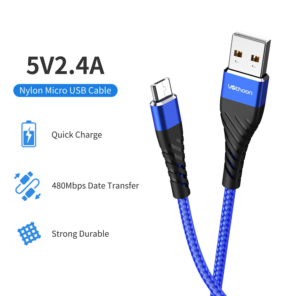 Votoo Micro USB кабель 2.4A нейлон Быстрая зарядка USB кабель для передачи данных для samsung Xiaomi LG Android мобильный телефон usb кабель для зарядки