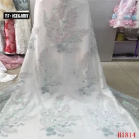 yf hzgjmy luxury french lace fabrics white bridal handmade beaded tulle lace high quality wedding dress net lace fabric a1814