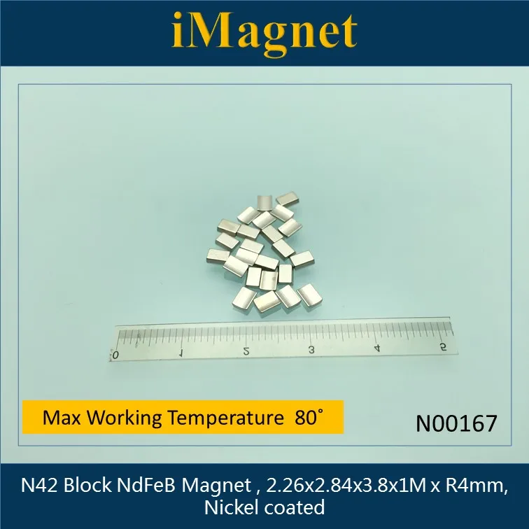 N00167 100 шт N42 Блок редкоземельный неодимовый магнит 2 26x2 84x3 8x1 м x r4мм кубовидный ndfeb