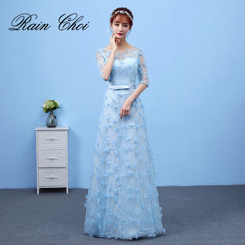 

Half Sleeves Prom Dress Vestido de noche 2020 O Neck Long Prom Dresses