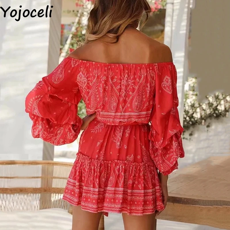 Женское пляжное платье Yojoceli короткое вечернее с открытыми плечами и бантом в