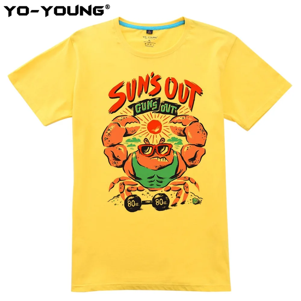 Yo-Young Мужская футболка Веселая Краб Sun's Out guns с принтом 100% 180 gsm чесаная хлопковая