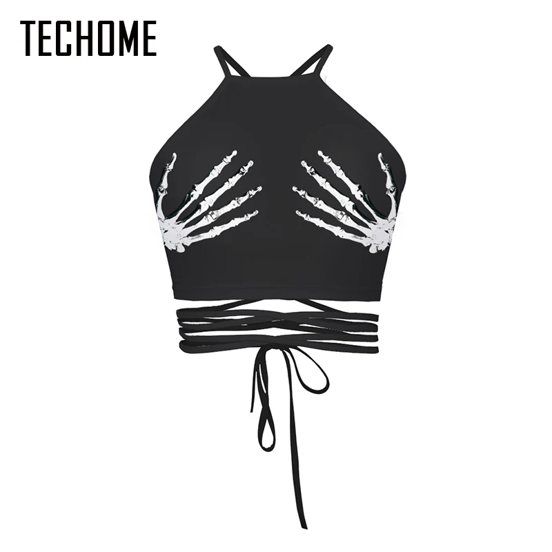 Женский топ с 3D принтом черепа и скелета без рукавов|printed top|sexy topbrand top |