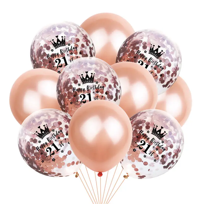 

10 PCs 12 Inch Latex Birthday Number Balloon 16/18/21/30/40/50/60 Crown Anniversary Confetti Balloons Party Birthday Supply