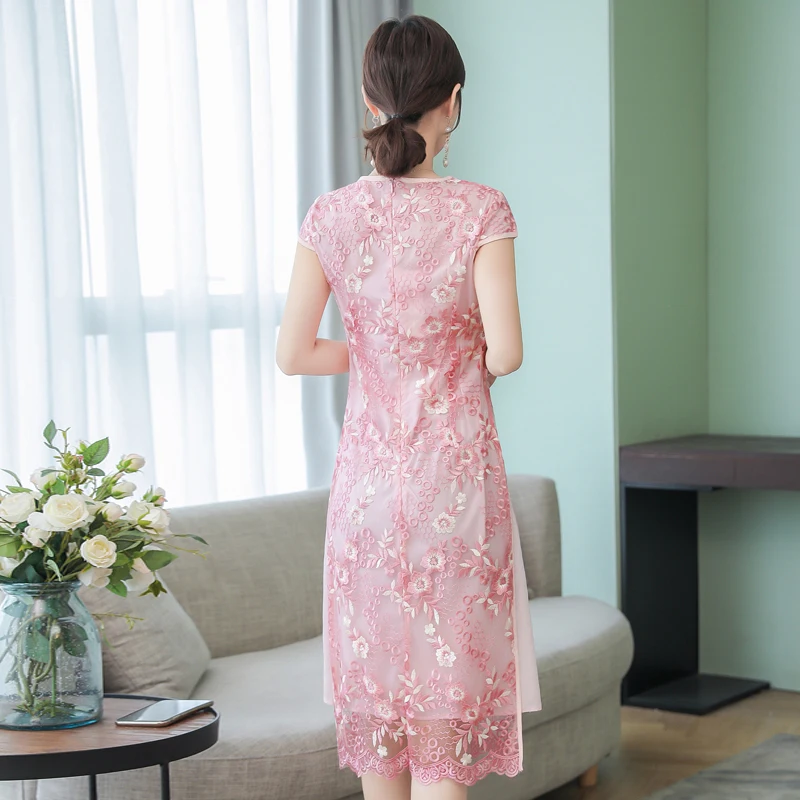 Вышитое этническое кружевное платье cheongsam Aodai для женщин