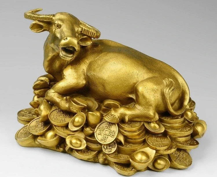 Китай латунные фэншуй Yuanbao богатство зодиакальные животные Bull быка коровы