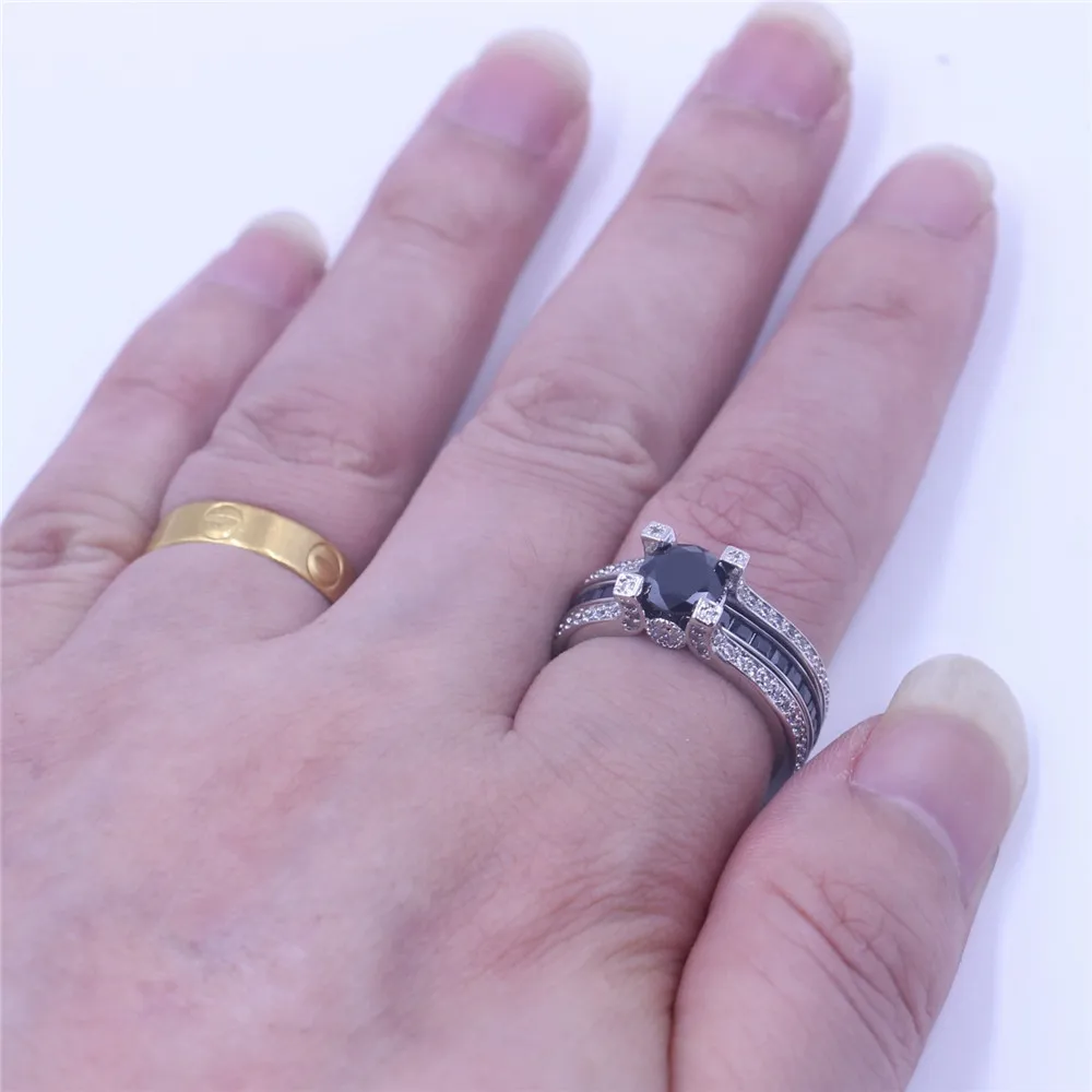 Vecalon 10 colors couple Anniversary ring 5A zircon Cz White Gold Filled wedding Band Set for women men Birthstone Jewelry | Украшения и
