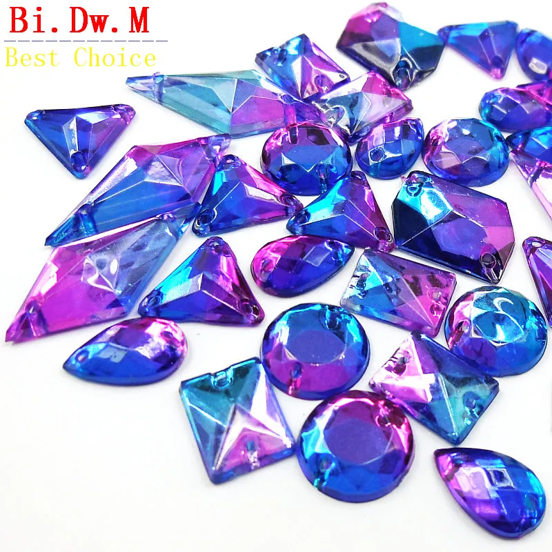 Теплое Сердце продавец! Прошитые вручную стразы Смешанная форма синие розовые