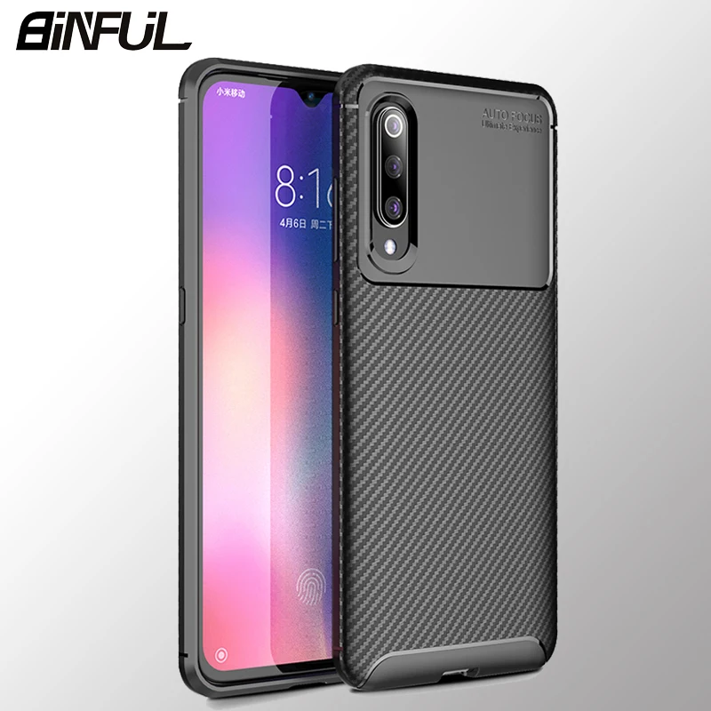 Чехол для Xiaomi Mi 9 Мягкий Силиконовый противоударный чехол из углеродного волокна
