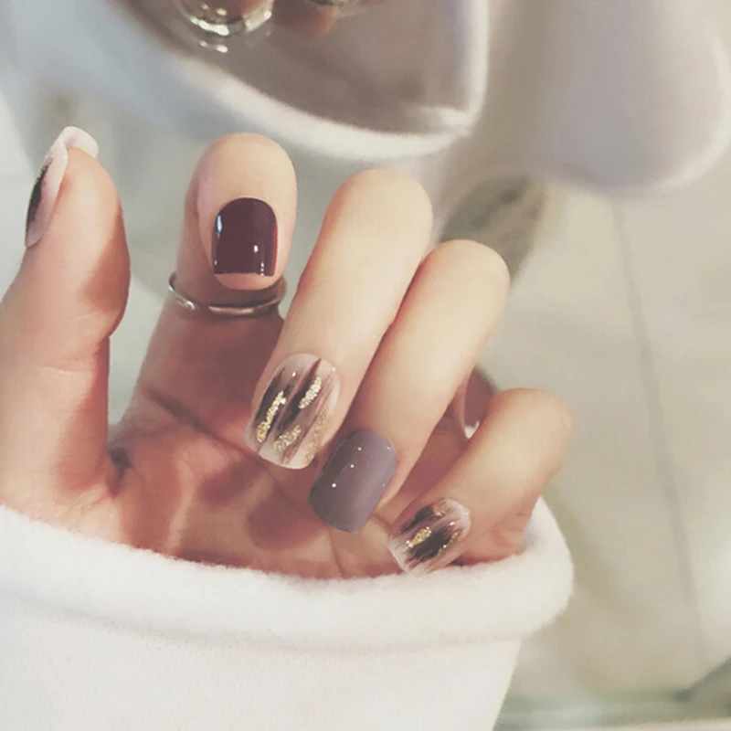 24 шт Золотые Квадратные искусственные ногти с клеем стикер Модные накладные