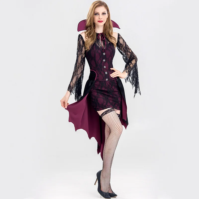 

2018 Halloween Party Vampire Earl Costume Female Adult Devil Dress Masquerade Party Queen Plays Stage Dress M,L,XL