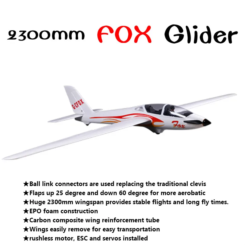 

FMS 2300mm 2.3m FOX V2 Glider with Flaps 5CH 3S EPO PNP Big Size Trainer Sailplane RC Airplane Hobby Model Plane Aircraft Avion
