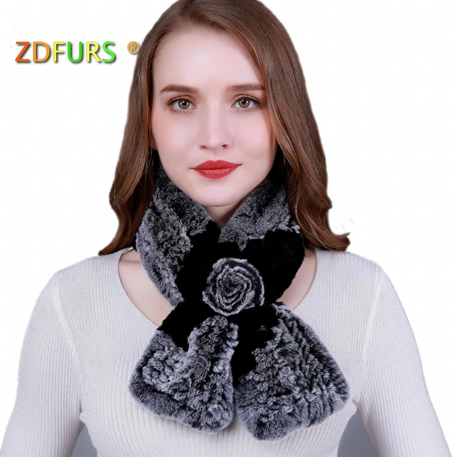 ZDFURS * Прекрасные Женские Настоящий мех кролика шарфы для женщин Роза дизайн