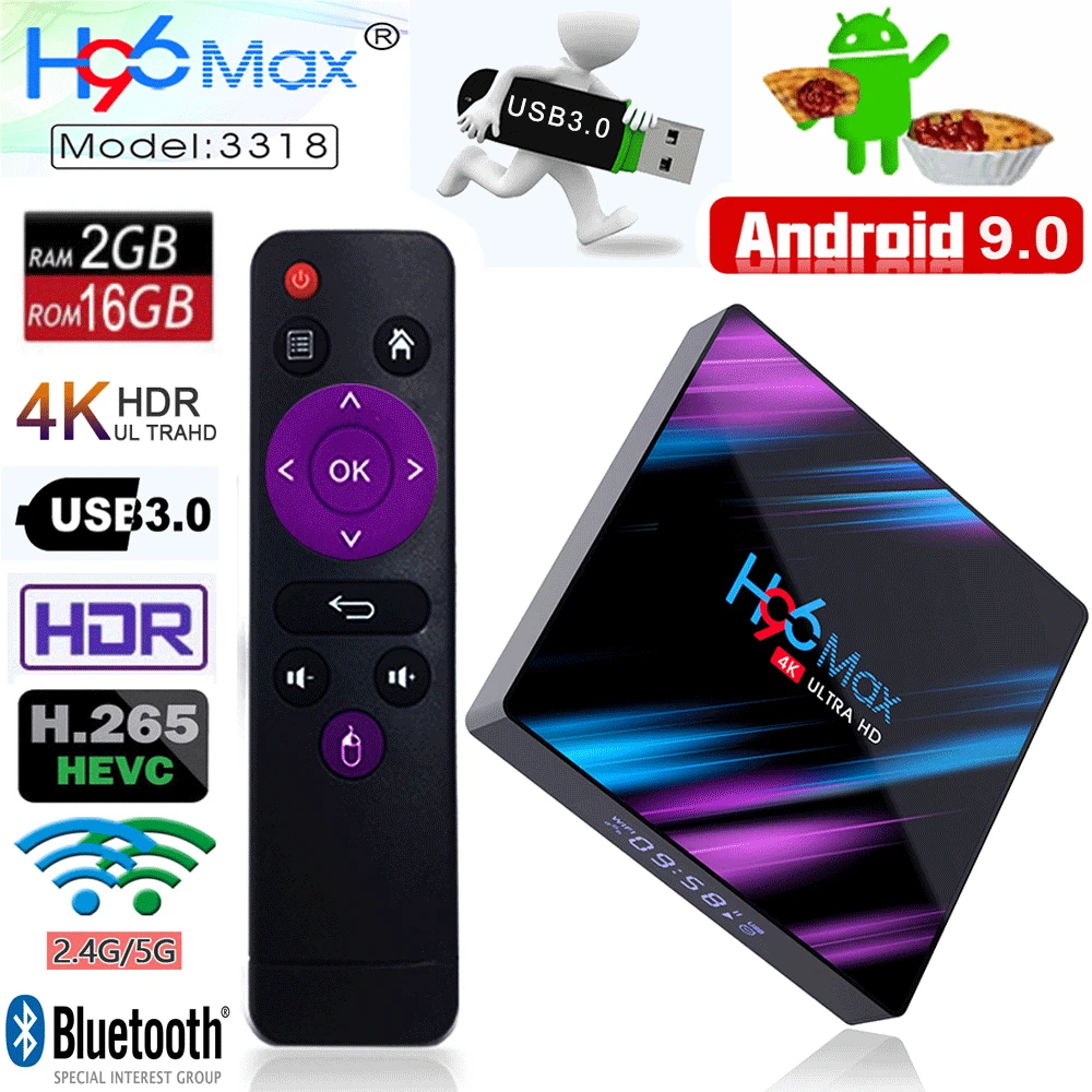 ТВ приставка H96 Max Android 9 0 Rockchip RK3318 4K HD USB3.0 H.265 Google Play IP 2 4G & 5G двойной Wifi BT4.0