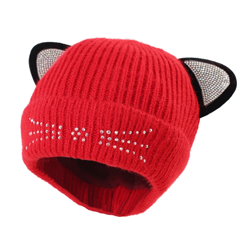 Детские Кепки Rhinstone Cat Дизайн шапка для девочки крючком кошачьими ушками