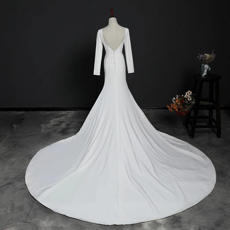 Vestido De Novia, свадебное платье со шлейфом, пуговица, без спинки с длинным рукавом, на молнии, свадебное платье, свадебное платье