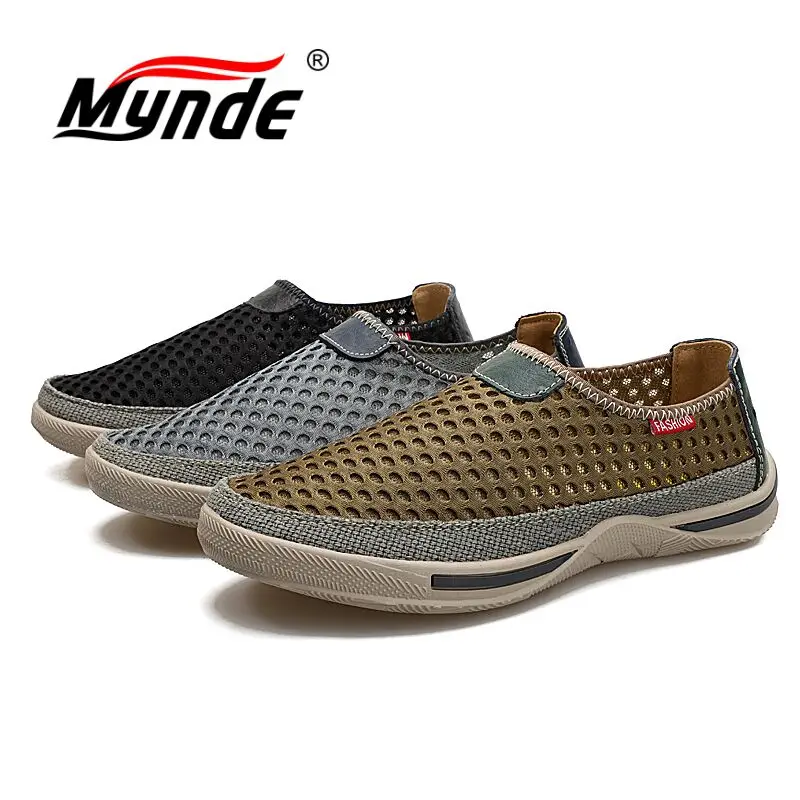 MYNDE 2018 Slip On Air Mesh Mens Shoes New Arrival Spring Summer Men Leather Casual Outdoor Walking Male Rubber Loafers | Обувь
