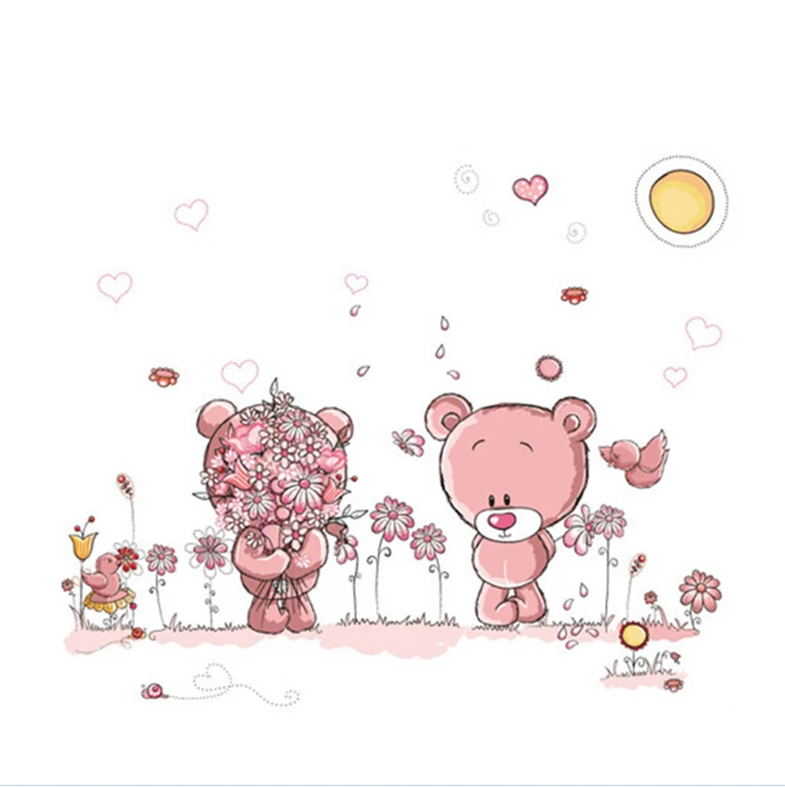 New Cute Lovely Pink Bear Nursery Vinyl Kindergarten Girl Kids Baby Child Room Home Decor Mural DIY Wall Stickers Decal | Дом и сад