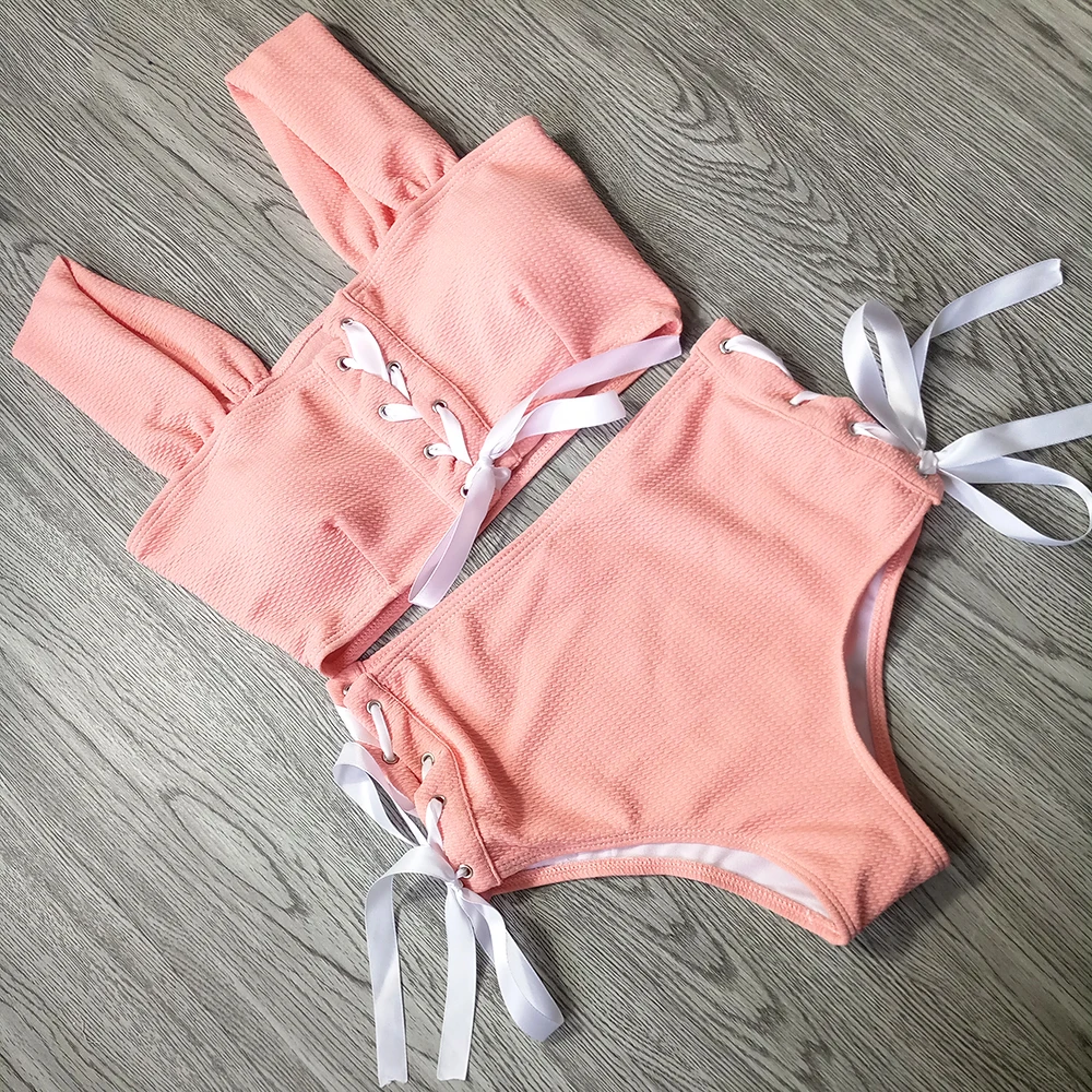 Женский купальник бикини с высокой талией бандажный костюм для сёрфинга