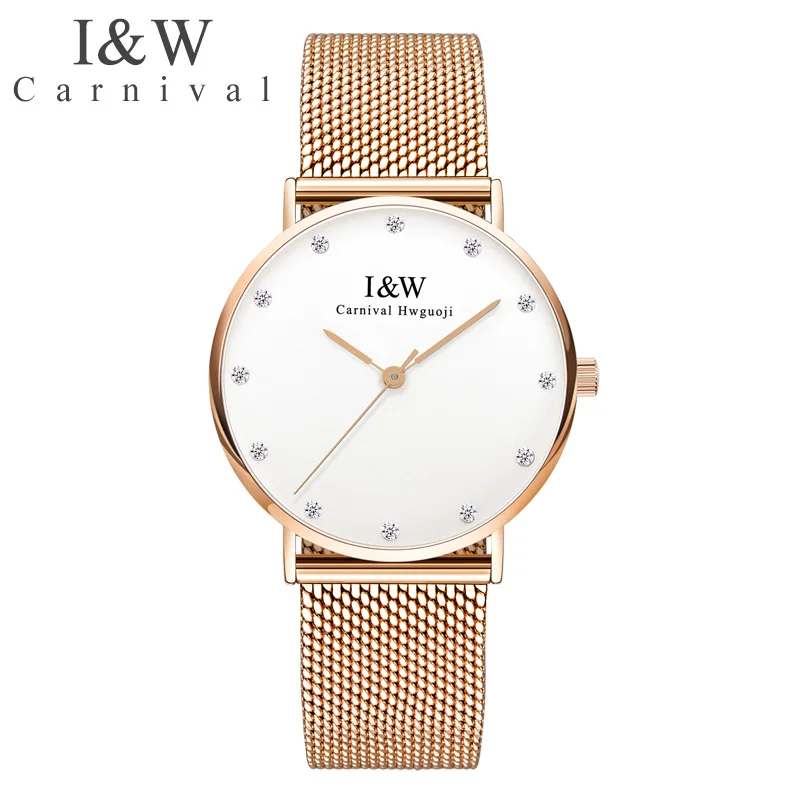 CARNIVAL IW Woman Watches Brand Luxury Watch Women Rose Gold Quartz Waterproof Women's Wristwatch Women Watches Top Brand Luxury