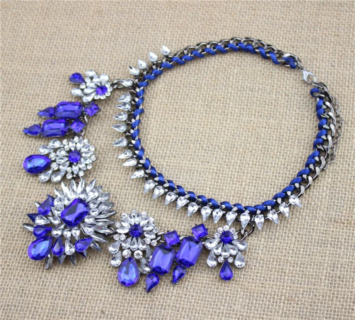 Весна 2014 новый дизайн shourouk ожерелье ювелирных изделий синий кристалл люкс