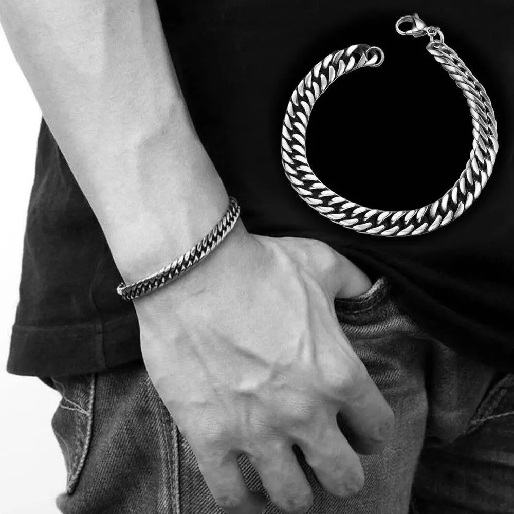 20,5 см серебро Для мужчин; браслет из нержавеющей стали КУБИНСКИЙ звено цепи браслет на запястье украшения браслеты в стиле панк для Для мужчин