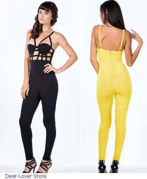 New Garment summer Sexy women Macacao Feminino Fsahion Black Yello Sleeveless Hollow Out Long Jumpsuit Combinaison Overalls |