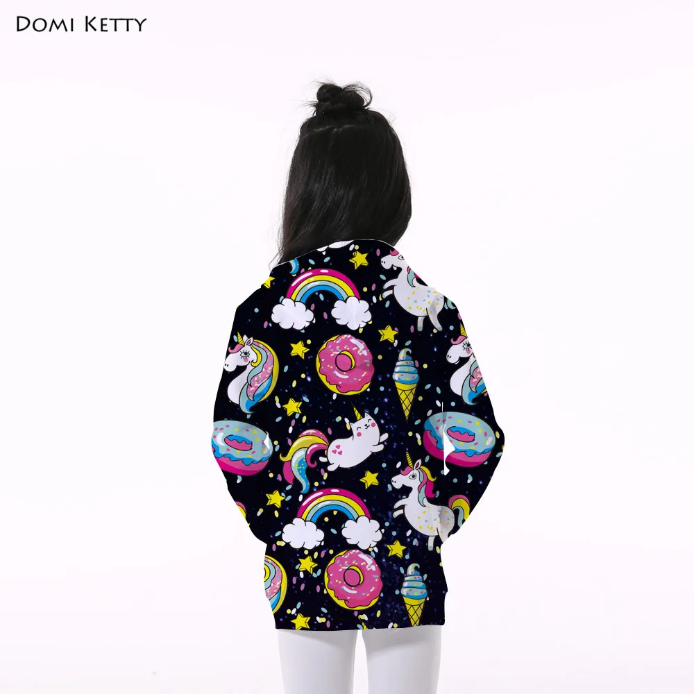 Domi Ketty/Детские толстовки с капюшоном принтом единорога и пончика для девочек