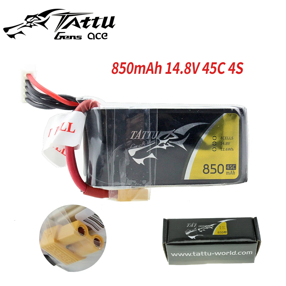 Литий полимерный аккумулятор tattu 850mAh 14 8 V 45C 4S Lipo с разъемом XT30 для
