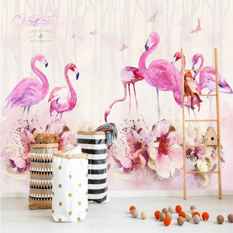 

Custom 3d Wallpaper for Walls Decorative Painting Wallpapers Home Improvement Nordic hand-painted flamingo wallpapers mural