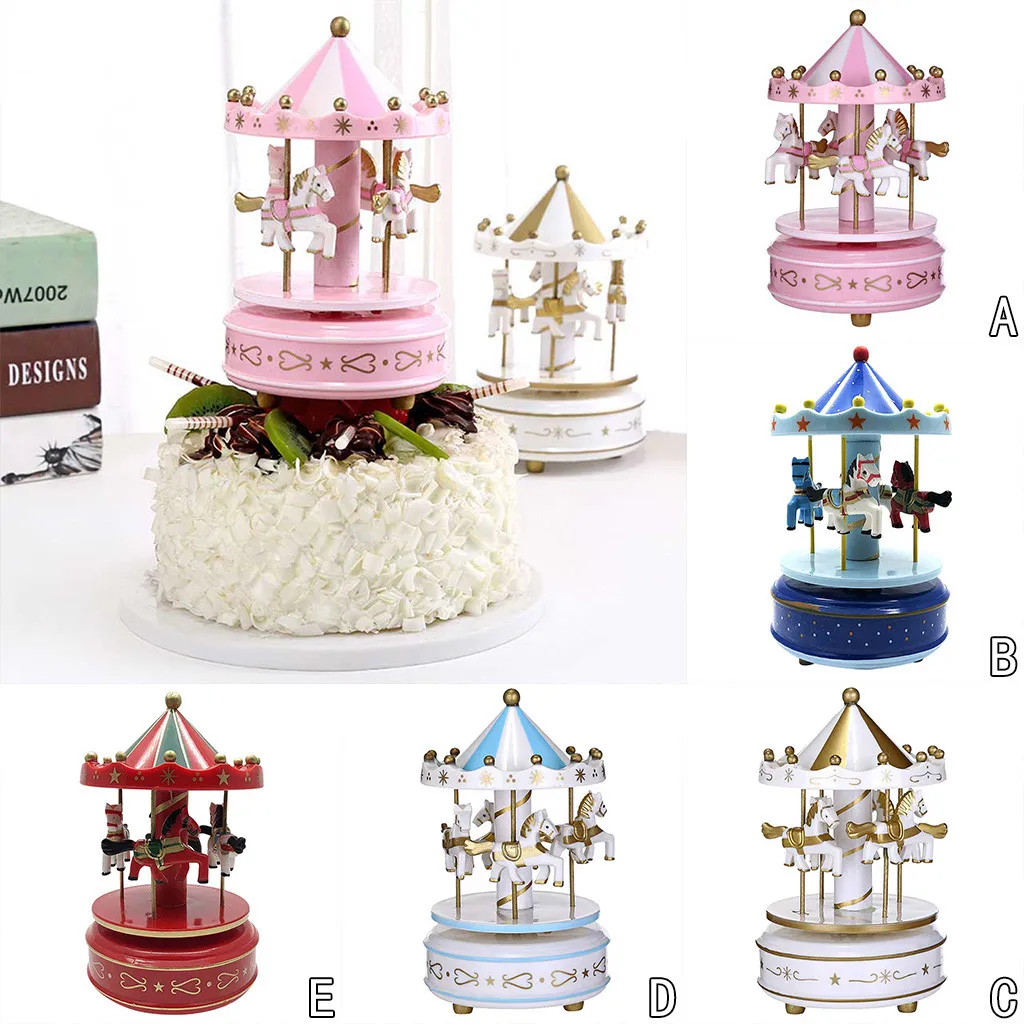 Новая музыкальная шкатулка Merry-Go-Round декор для торта Подарочная Музыкальная Коробка для дня рождения Домашний декор торт деревянный Декор ремесла дропшиппинг
