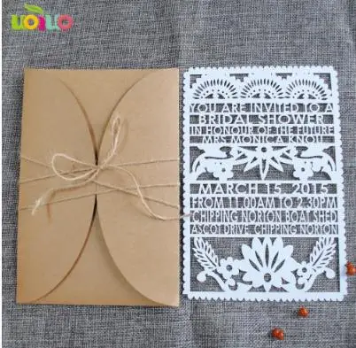 Крафт карты, конверт, из крафт-бумаги с рисунком вставить, Малый открытка RSVP, пригласительная открытка, лазерная резка тег печати, рэп лук связали